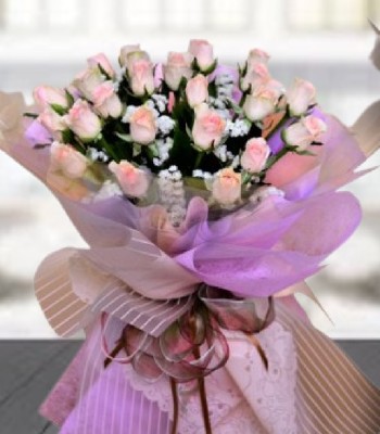 20 Peach Roses - Peach Color Flower Bouquet